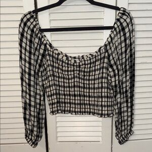 American Eagle Outfitters Black and White Checkered Blouse